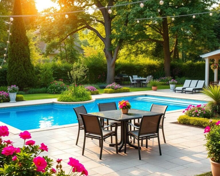 jardim com piscina